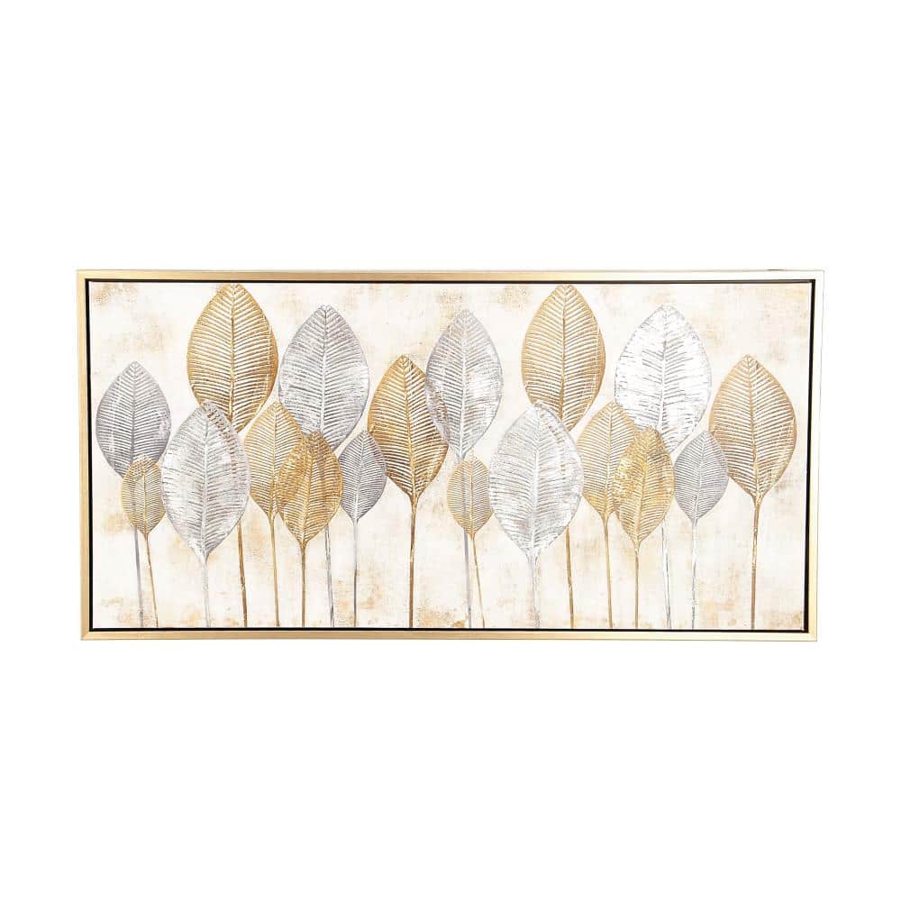 Modern Brown and Gray Botanical Canvas Framed Wall Art