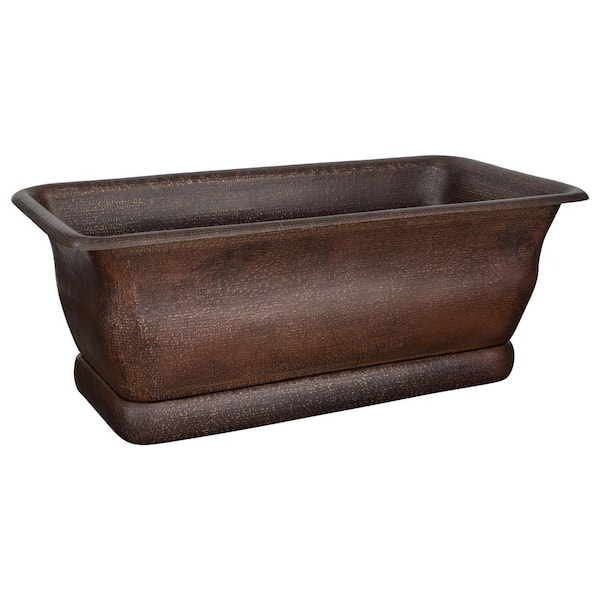 66 in. x 33 in. Soaking Hammered Copper French Curved Style Bathtub with Center Drain in Oil Rubbed Bronze
