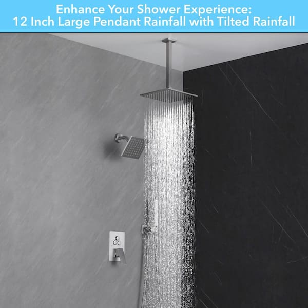 Luxury Single Handle 2-Spray Shower Faucet 1.8 GPM with 12 in. Rainfall and Pressure Balance Valve in Brushed Nickel