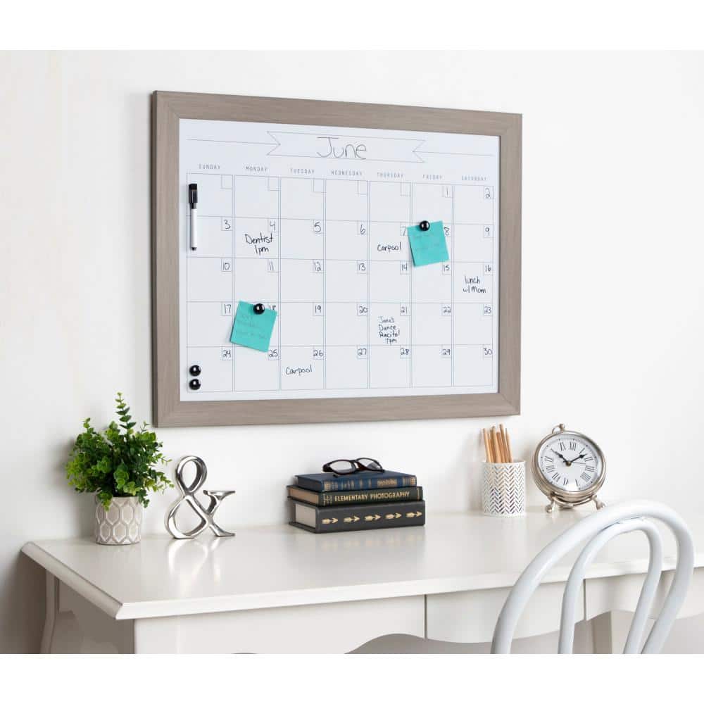 Black Wood Framed Magnetic Dry Erase Monthly Calendar