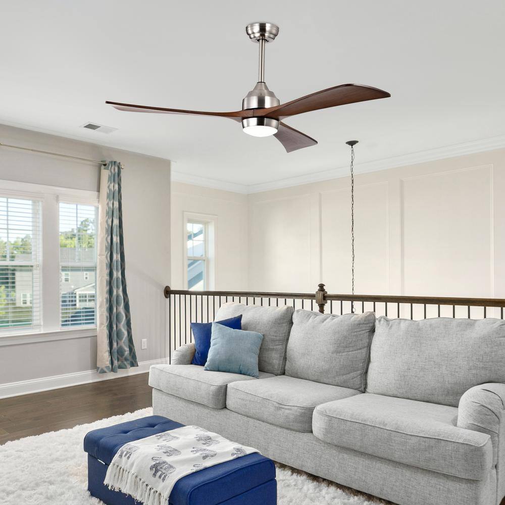 52" Silver and Brown Wood Industrial Ceiling Fan with LED Light and Remote