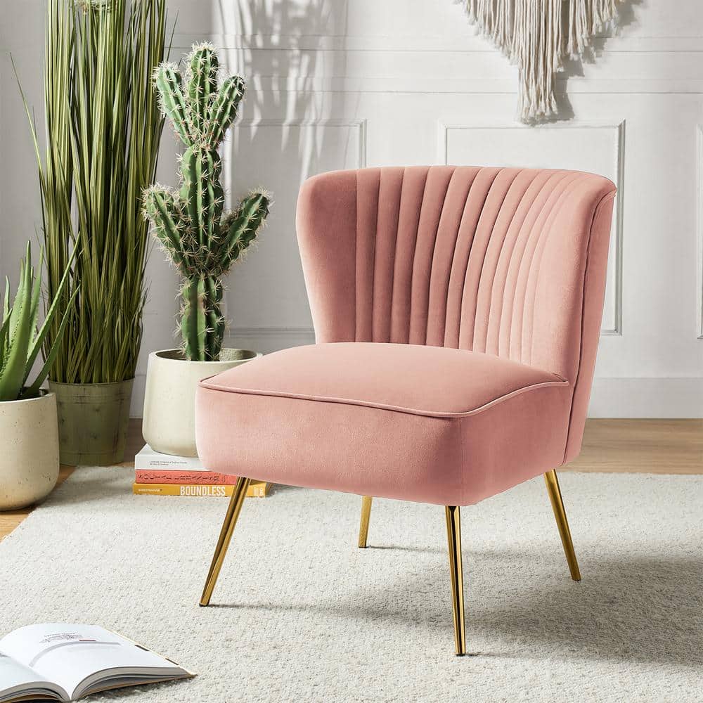 Pink Velvet Accent Chair with Gold Metal Legs