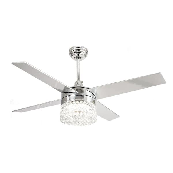 Parrot Uncle Marchand 48 in. Indoor Chrome Downrod Mount Crystal Chandelier Ceiling Fan with Light and Remote Control