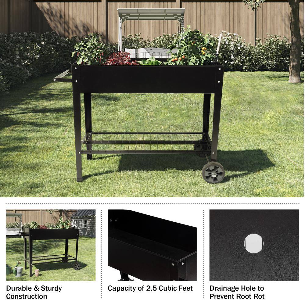 Raised Garden Bed with Shelf, Black