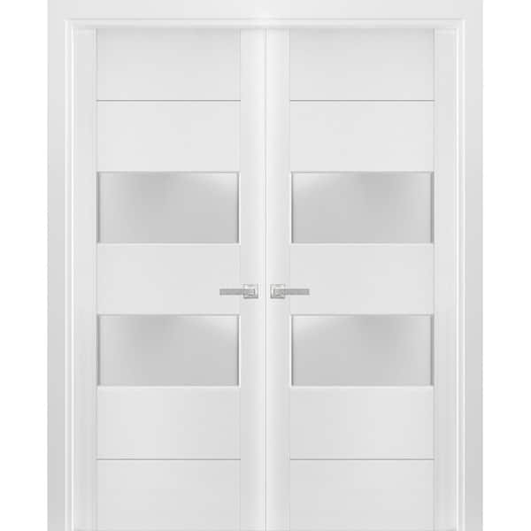 36 in. x 80 in. White Finished Universal/Reversible Frosted Glass Solid Wood Assembly Required Interior Door Kit