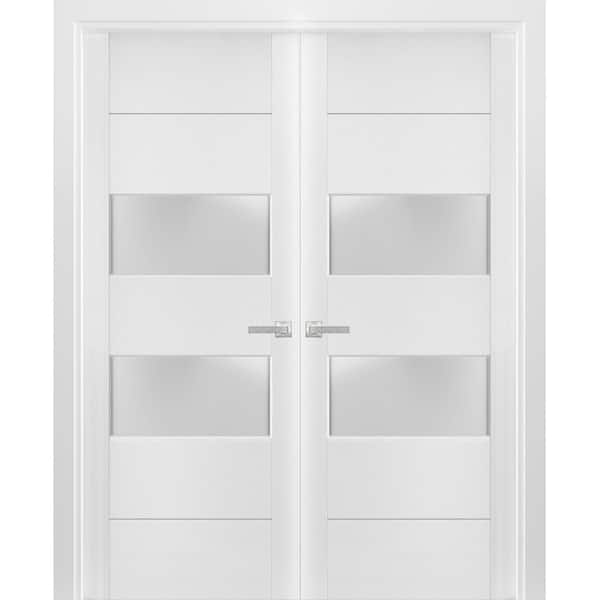 Sartodoors 4010 48 in. x 96 in. Universal Handling Frosted Glass Solid Core White Finished Pine Wood Interior Door Slab