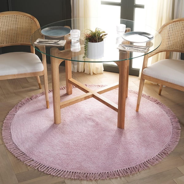 Easy Care Rose 4 ft. x 4 ft. Modern Solid Fringe Round Area Rug