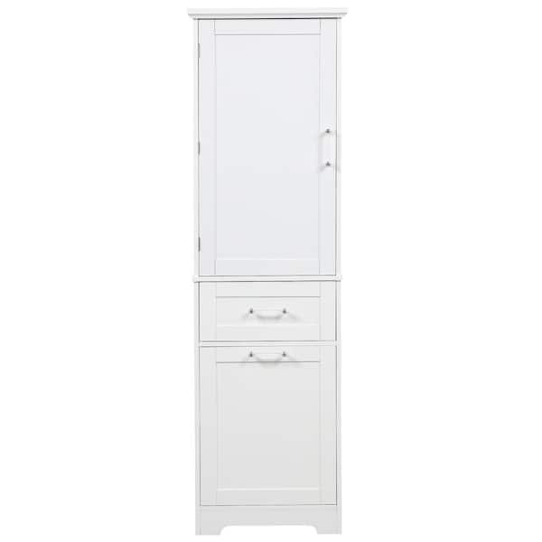 cadeninc 20 in. W x 13 in. D x 68.1 in. H Bathroom Storage Cabinet with Two Different Size Drawers and Adjustable Shelf, White