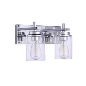 Reeves 14 in. 2-Light Chrome Finish Vanity Light with Clear Glass Shade
