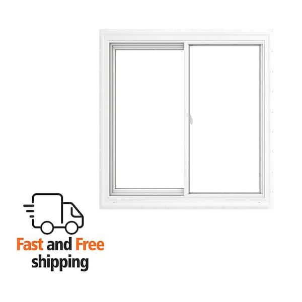 V-2500 Series 59.5 in. W x 59.5 in. H Left-Handed White Vinyl Low-E Sliding Window w/ Brickmould Nail Fin Frame
