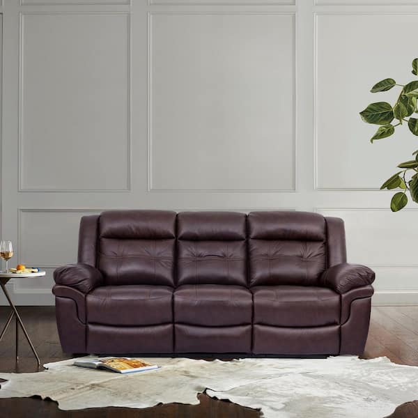 Armen Living Marcel 91 in. W Reclining Dark Brown Leather Pillow-Top Curved Contemporary Sofa