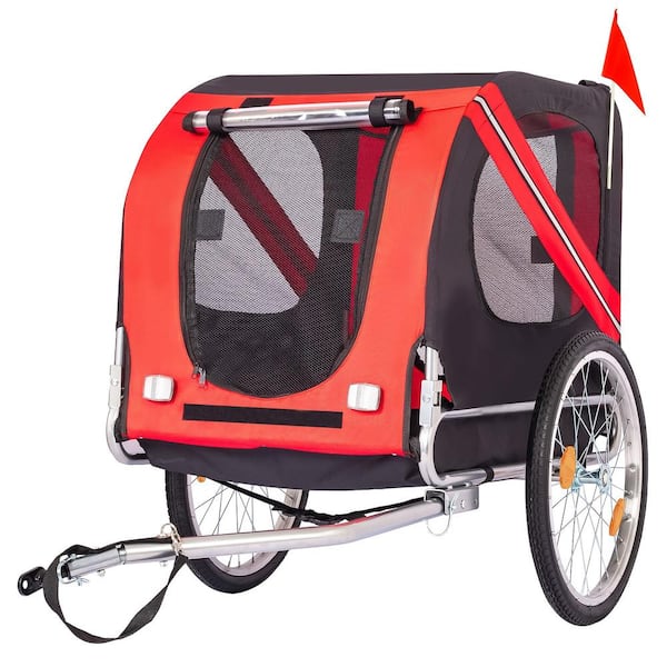 Aosom Dog Bike Trailer with Suspension System, Hitch for Medium Dogs, Pet Wagon & Dog Trailer for Bicycle with Storage Pocket - Red