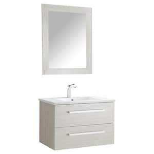 Conques 30 in. W x 20 in. H Bath Vanity in Rich White with Ceramic Vanity Top in White with White Basin and Mirror