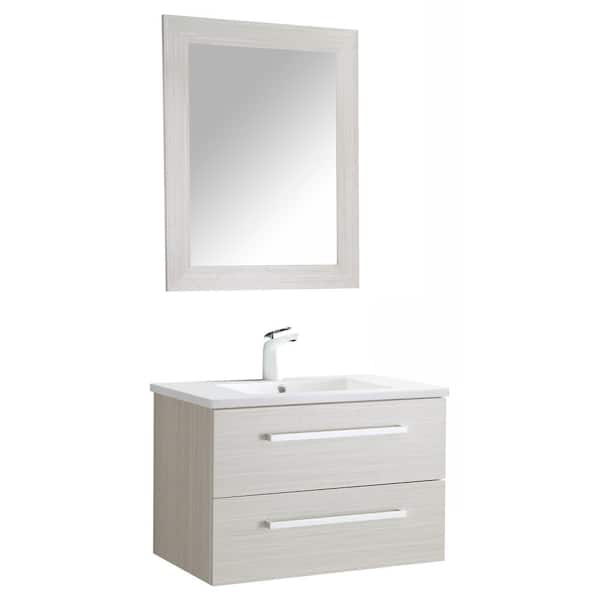 ANZZI Conques 30 in. W x 20 in. H Bath Vanity in Rich White with Ceramic Vanity Top in White with White Basin and Mirror