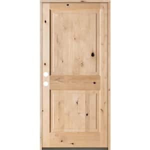 36 in. x 80 in. Rustic Knotty Alder 2 Panel Square Top Right-Hand Unfinished Solid Wood Exterior Prehung Front Door