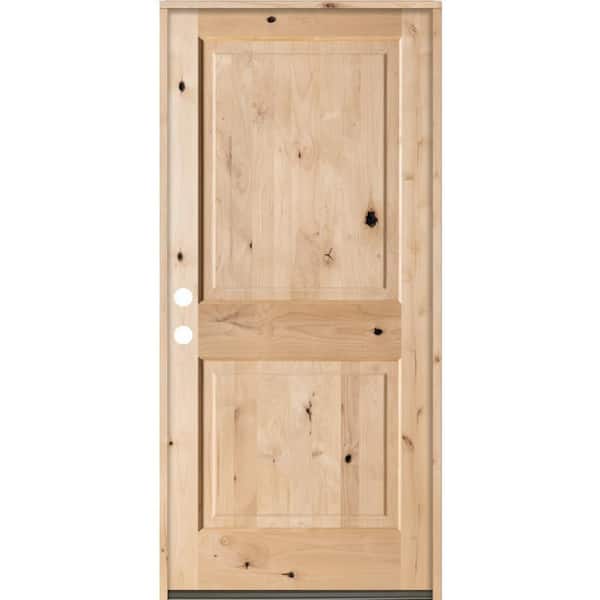 Krosswood Doors 42 in. x 80 in. Rustic Knotty Alder Square Top Right-Hand Inswing Unfinished Exterior Wood Prehung Front Door