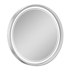 30 in. W x 30 in. H Round Framed 3-Colors Dimmable LED Wall Mount Bathroom Vanity Mirror Lights Anti-Fog in Silver