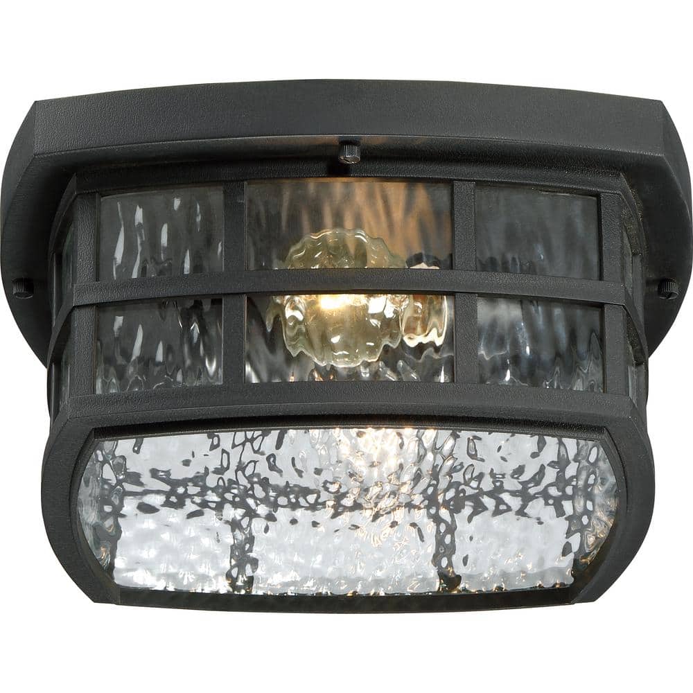 Mystic Black Coastal Armour Outdoor Flush Mount Light with Clear Water Glass
