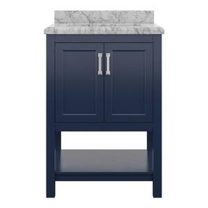 Everett 25 in. W x 22 in. D Vanity Cabinet in Aegean Blue with Carrara Marble Vanity Top in White with White Basin