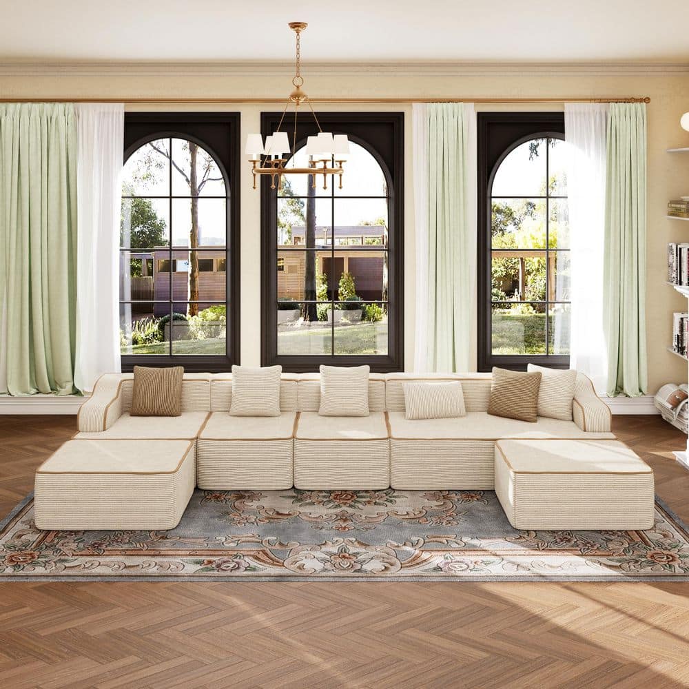 PHI VILLA 163 in. W 6-Piece Corduroy Modular Sectional Sofa with
