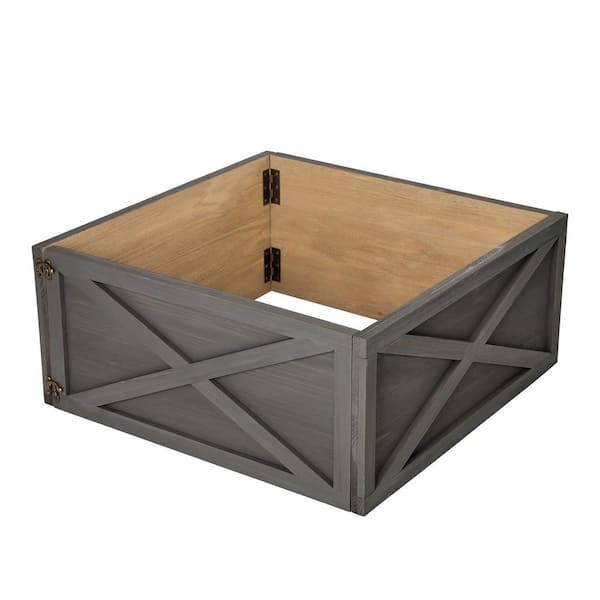 Glitzhome 22 in. D Warm Gray Wooden Tree Collar (KD)