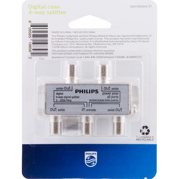 PHILIPS TV ANTENNA CABLE SPLITTER 4-WAY 24K GOLD PLATED USA SWV3040W/27 