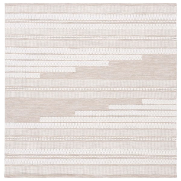 SAFAVIEH Kilim Ivory/Tan 6 ft. x 6 ft. Striped Solid Color Square Area Rug