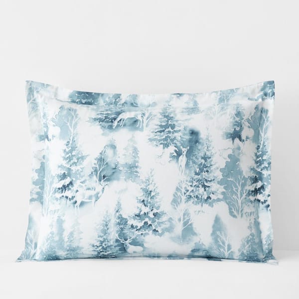 The Company Store Legends Hotel First Snow Velvet Flannel Blue Cotton King Sham