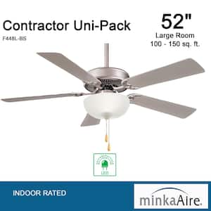 Contractor Uni-Pack 52 in. LED Indoor Brushed Steel Ceiling Fan with Light Kit