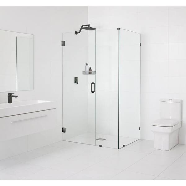 Glass Warehouse 42 in. W x 38 in. D x 78 in. H Pivot Frameless Corner Shower Enclosure in Oil Rubbed Bronze Finish with Clear Glass