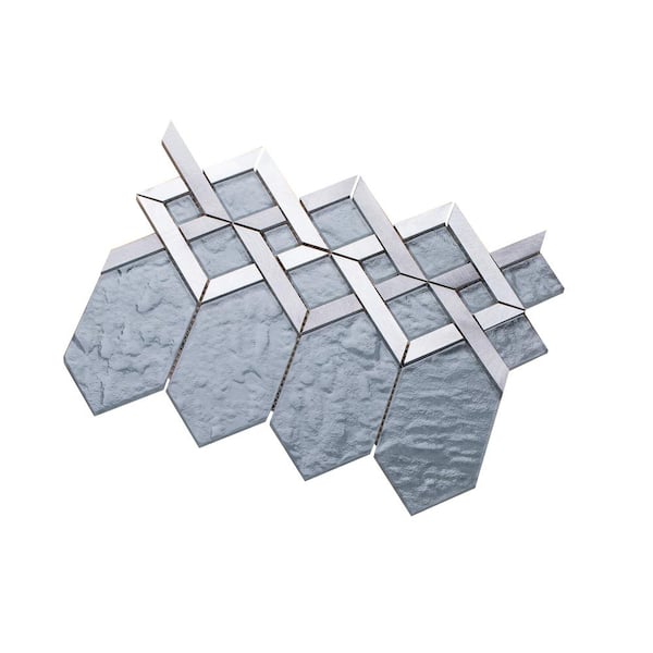 Mirrella Hexa/02 Slate Gray Glass Coupled with Silver and Gray Aluminum 12.72 in. x 10.24 in. Wall Tile (11 sq. ft. per Box)