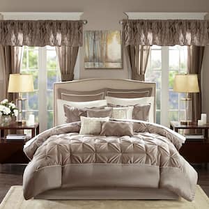 Loretta Taupe Faux silk Queen Comforter Set