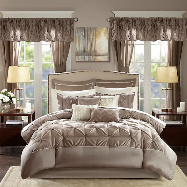 Loretta Taupe Faux silk King Comforter Set