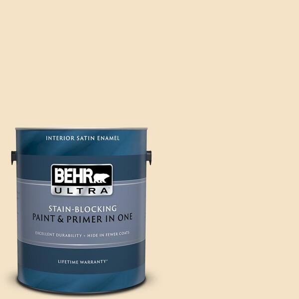 BEHR ULTRA 1 gal. #UL180-16 Cream Puff Satin Enamel Interior Paint and Primer in One
