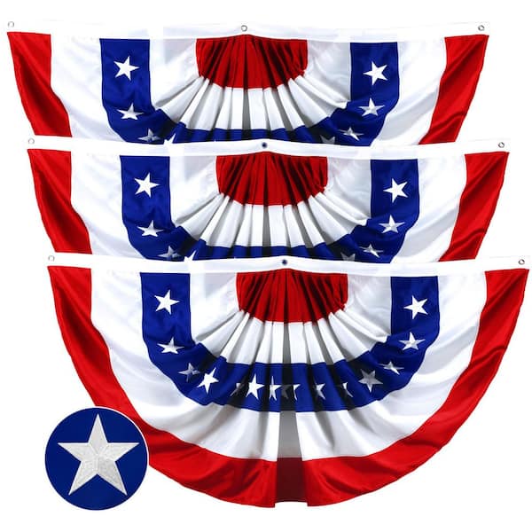 G128 3 ft. x 6 ft. Embroidered Polyester USA Fan Flag with Canvas Header Brass Grommets (3-Pack)
