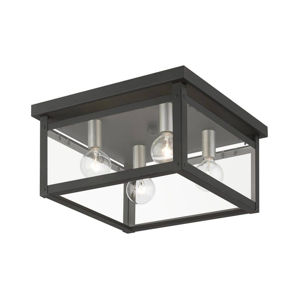 Milford Square 4-Light LED Flush Mount in Black and Brushed Nickel