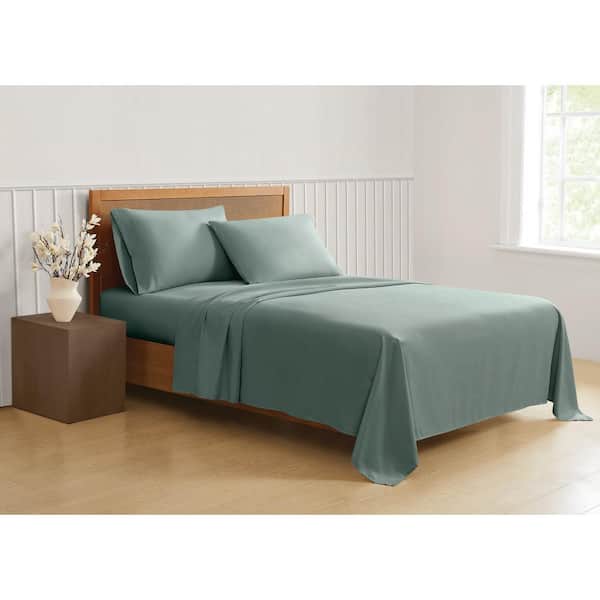 Truly Soft Green Solid Recycled Polyester Sage Twin XL 3 Piece Sheet Set