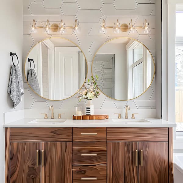 Farmhouse 28.5 in. 4-Light Dark Gold Vanity Light, Bathroom Wall Lamp with Clear Glass, Mid-century Bell Bath Lighting