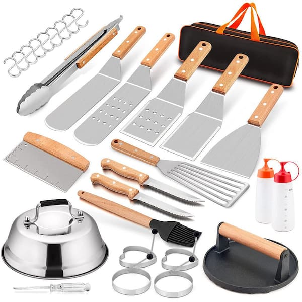 Stainless Steel Griddle Accessories Set with Melting Dome, Spatulas, Press & More for Flat Top BBQ