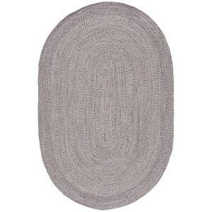 Braided Ivory Steel Gray 6 ft. x 9 ft. Solid Oval Area Rug