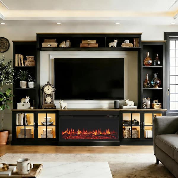 Sizzim 98 in. Freestanding Engineered Wood Electric Fireplace TV