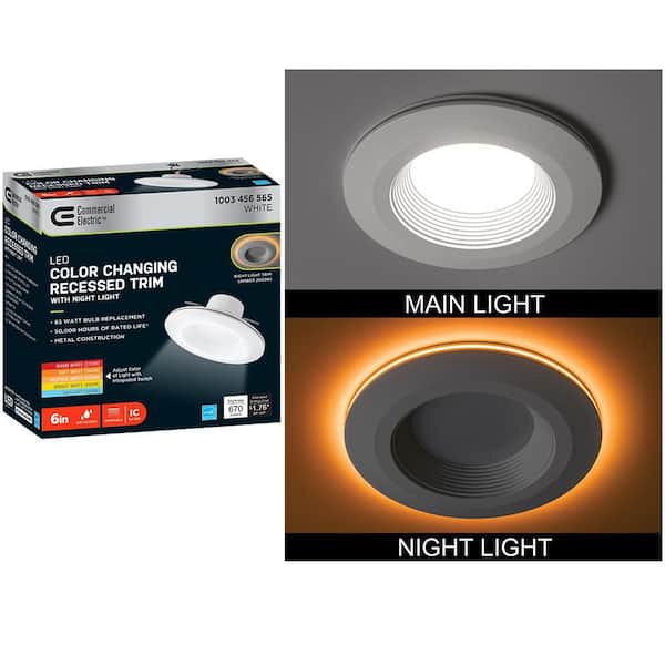 Commercial Electric 6 in. Selectable CCT Integrated LED Recessed Light Trim with Night Light Feature 670 Lumens 11-Watt Dimmable