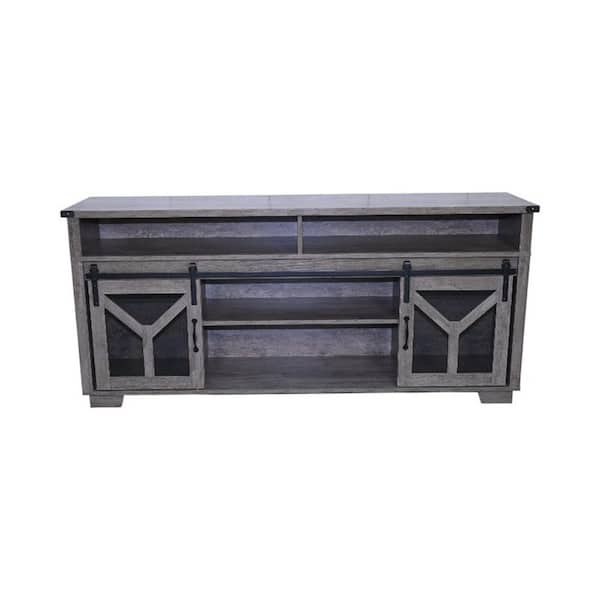 Farmhouse Country Gray TV Stand Entertainment Center Fits TVs up to 75 in. with LED Lights and Barn Doors