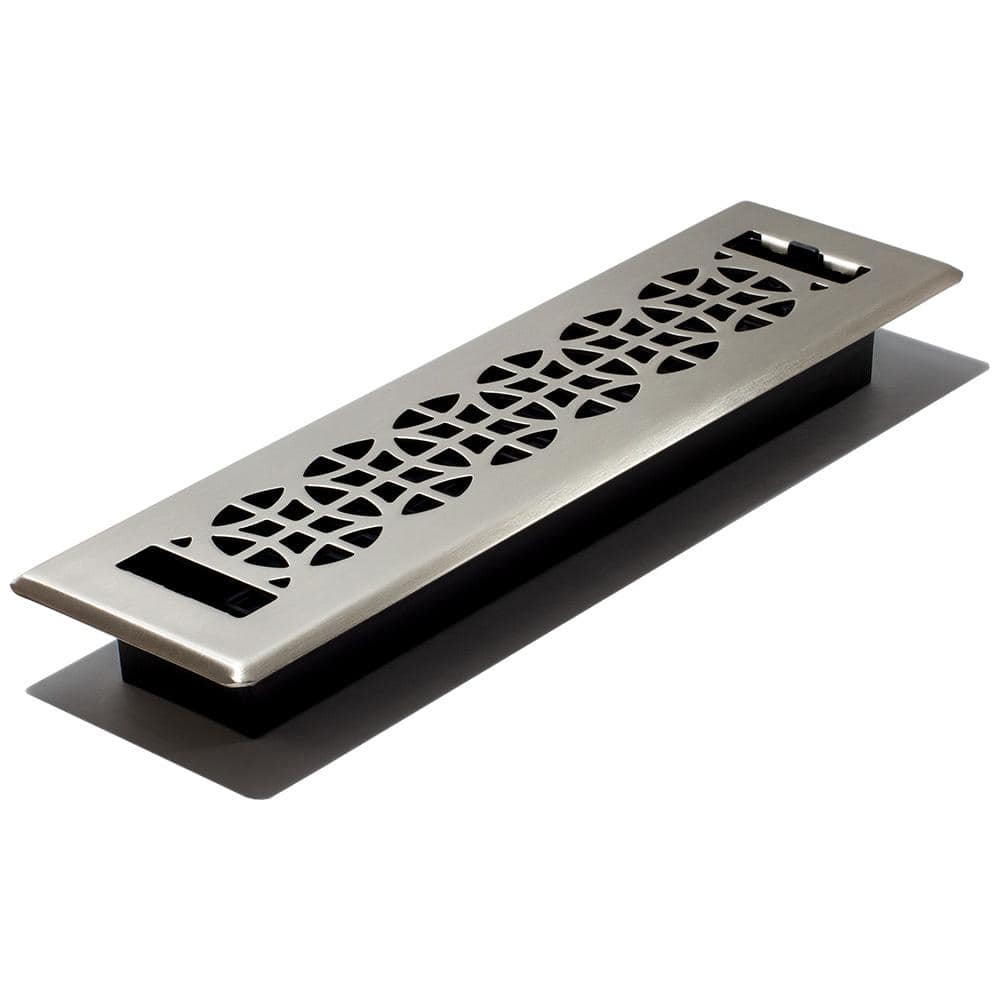 Brushed Nickel Rectangular Floor Register, 2x12 Inches