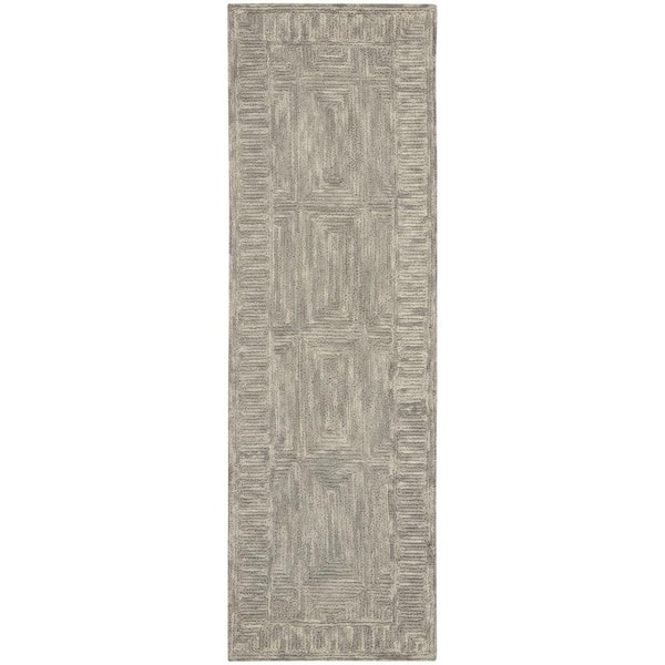 2 ft. x 8 ft. Gray Geometric Washable Area Rug