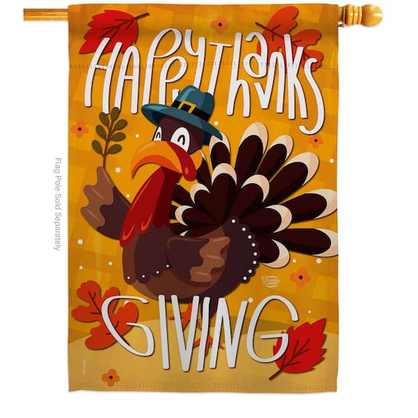 Ornament Collection 28 in. x 40 in. Happy Thanksgiving Turkey Fall House Flag Double-Sided Decorative Vertical Flags