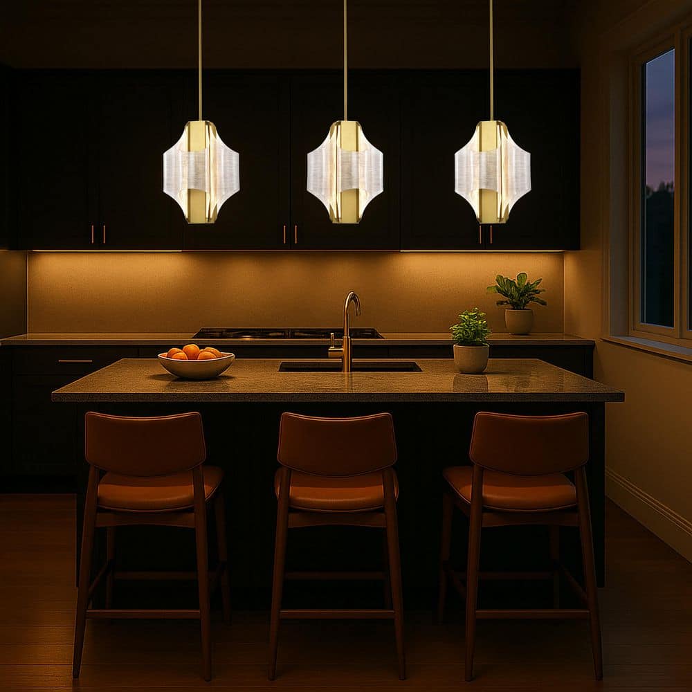 Idris 37-Watt 1-Light Vintage Brass Contemporary Integrated LED Pendant Light with Light Guide Panels price history on PriceWatchPro