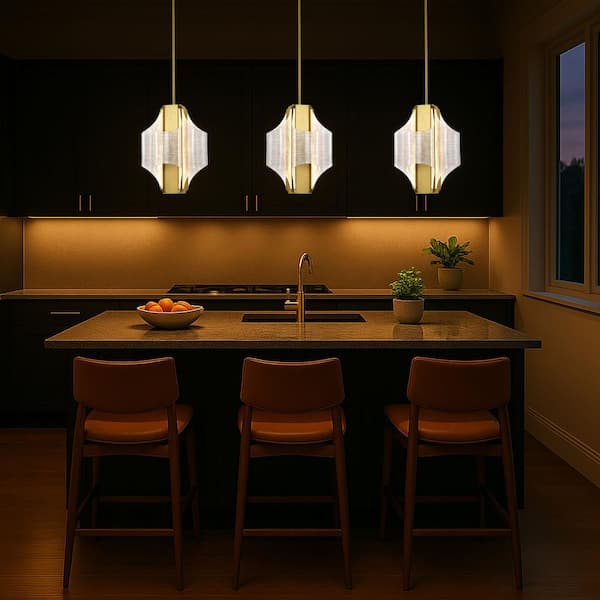 Idris 37-Watt 1-Light Vintage Brass Contemporary Integrated LED Pendant Light with Light Guide Panels