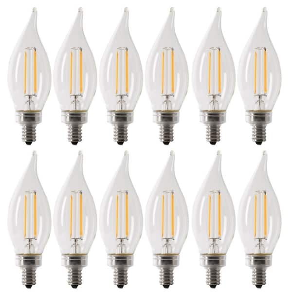 Feit Electric 100-Watt Equivalent BA10 E12 Candelabra Dimmable Filament CEC Clear Chandelier LED Light Bulb, Daylight 5000K (12-Pack)