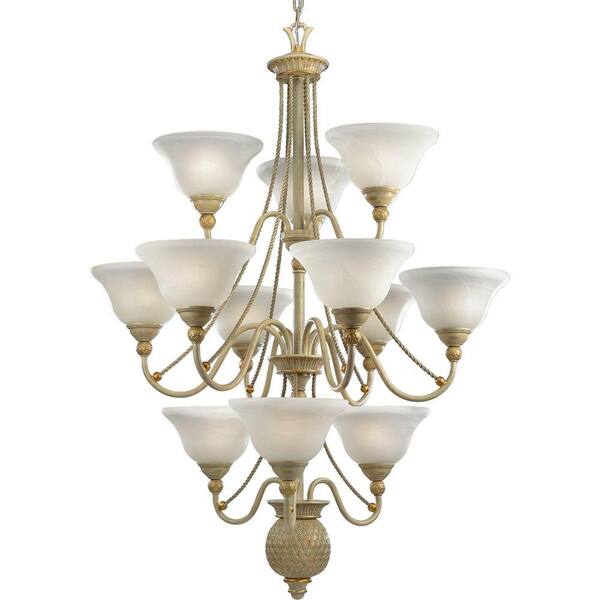 Progress Lighting Savannah Collection 12-Light Seabrook Chandelier with Shade with Antique Alabaster Glass Shade